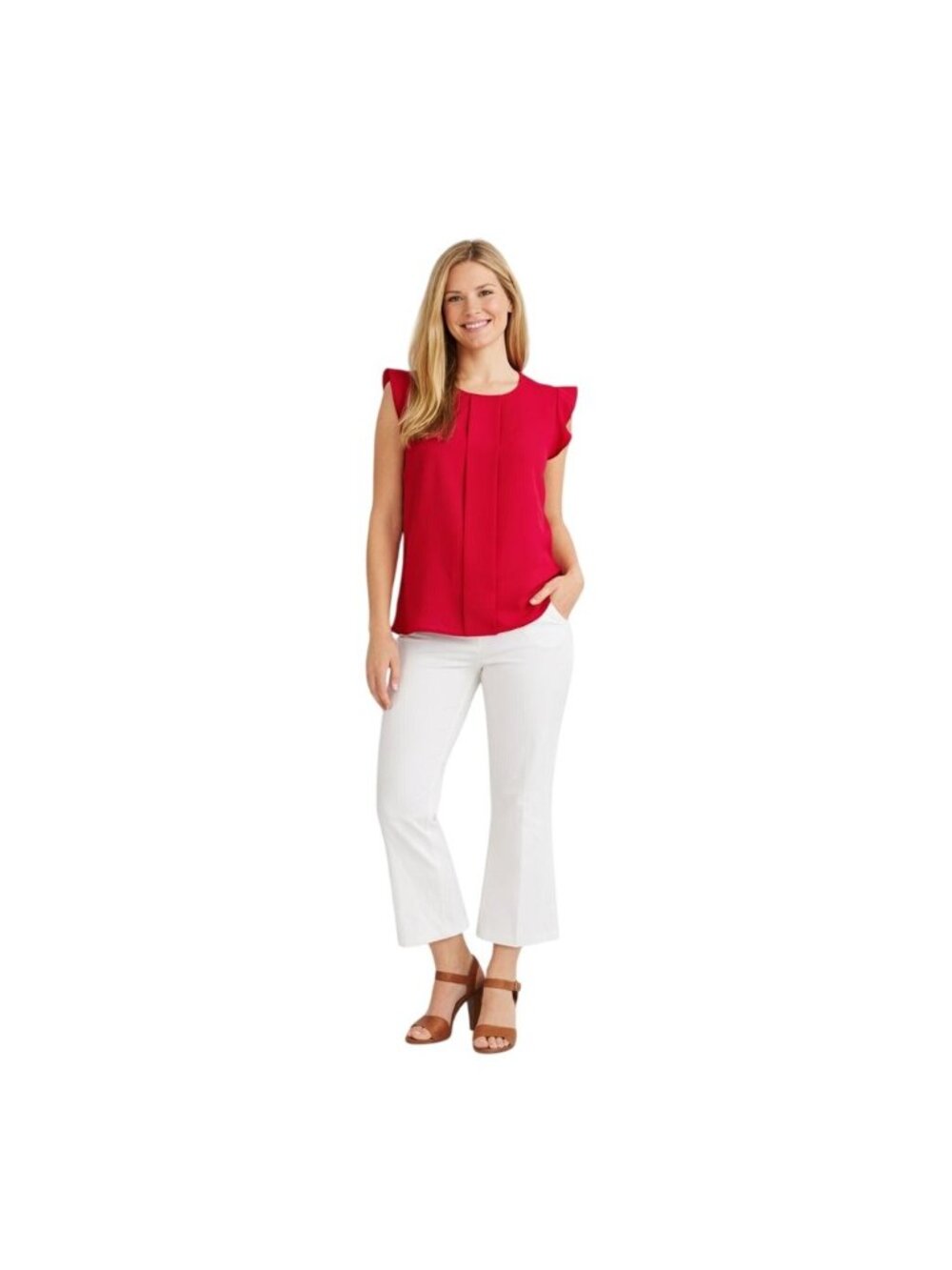 2/$30 ZARA XS Red Sleeveless Blouse With Ruffle Shoulders & Keyhole Back